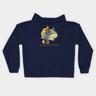 Armed Ukrainian Woman with cat and car.Good evening, we are from Ukraine Kids Hoodie